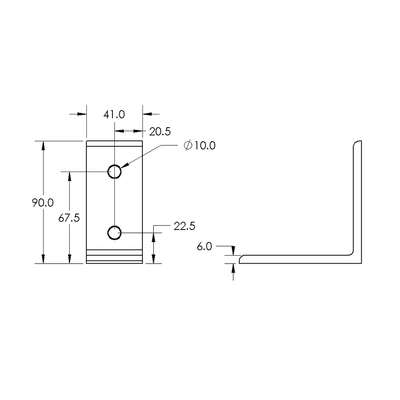 40-520-3SS MODULAR SOLUTIONS ANGLE BRACKET<BR>90MM TALL X 45MM WIDE WITH STAINLESS STEEL HARDWARE